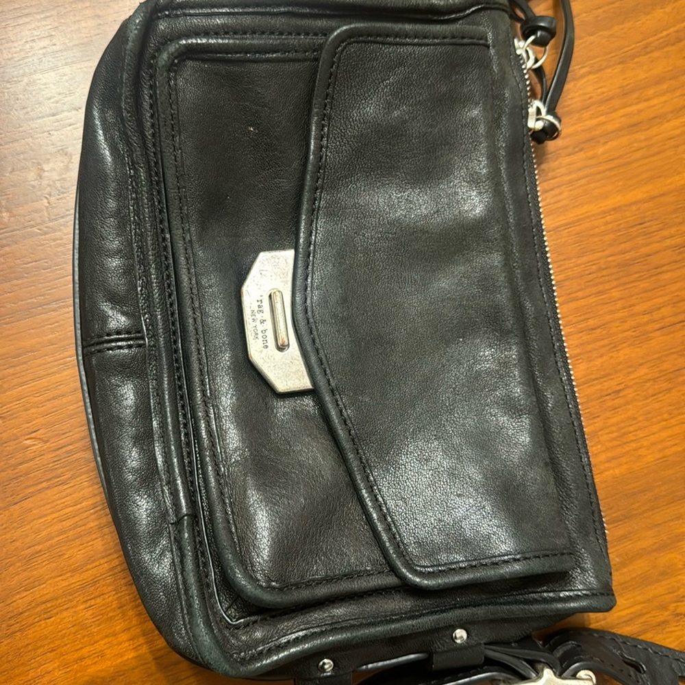 Rag & Bone Small Field Messenger Bag Black Leather Crossbody silver hardware
